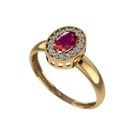 Anel Oval Vermelho com Halo Cravejado